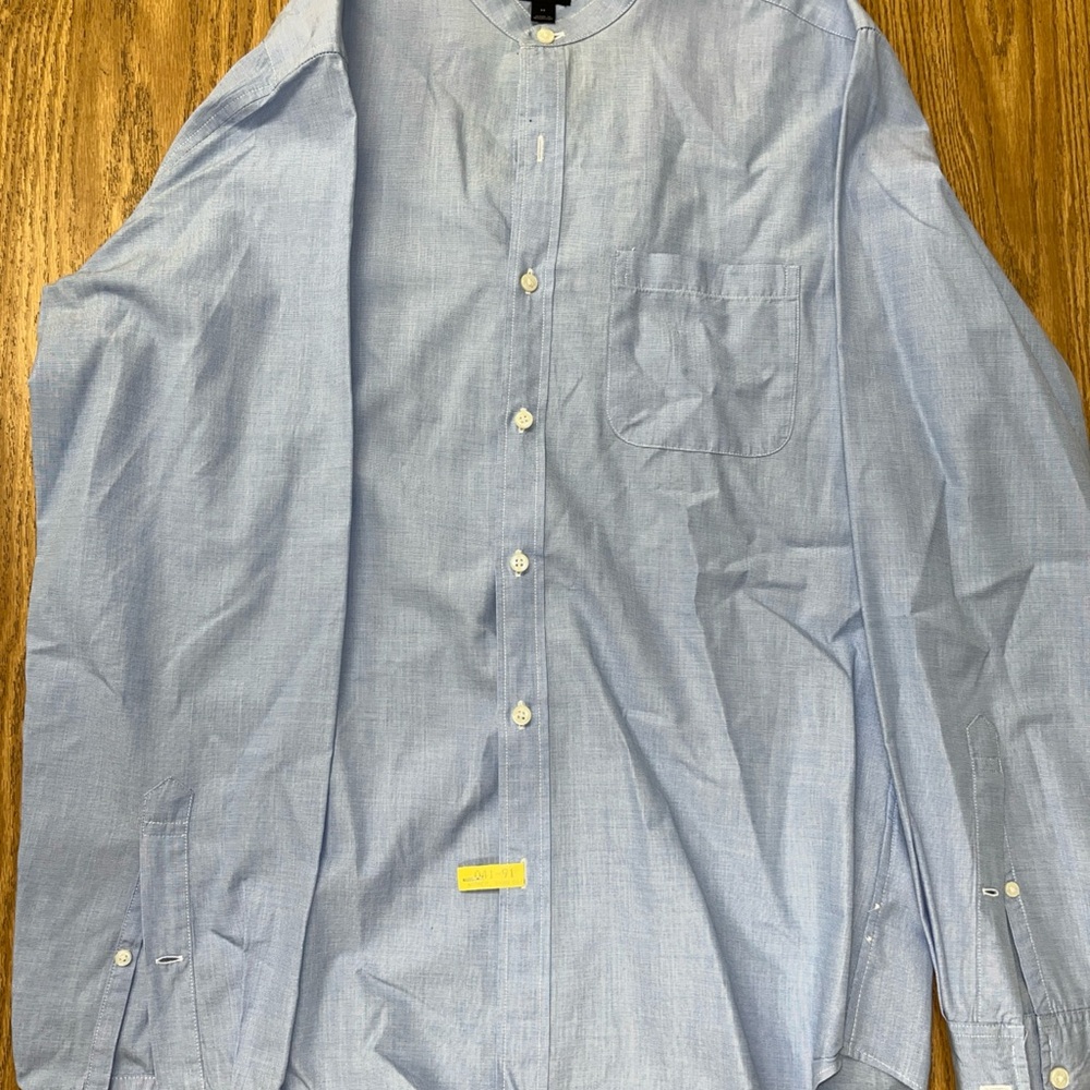 J Crew Blue Long Sleeve Mock Collar Dress Shirt - Medium
